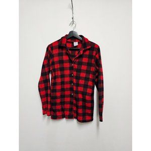 Totally Pink! Women's Red and Black Buffalo Plaid Traditional Fleece Pajama Top